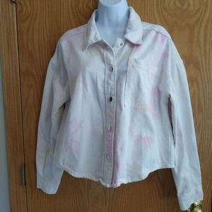 Hem Thread Denim Shirt Womens M White Tie Dye Size